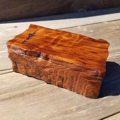 Handmade Wood Box with Redwood Tree Engraved Rustic Handmade Curly Wood #397 California Redwood Jewelry Box Storage Box