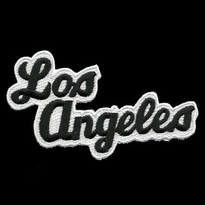 Los Angeles Patch - Iron On Script Black and White - California Souvenir Badge Emblem