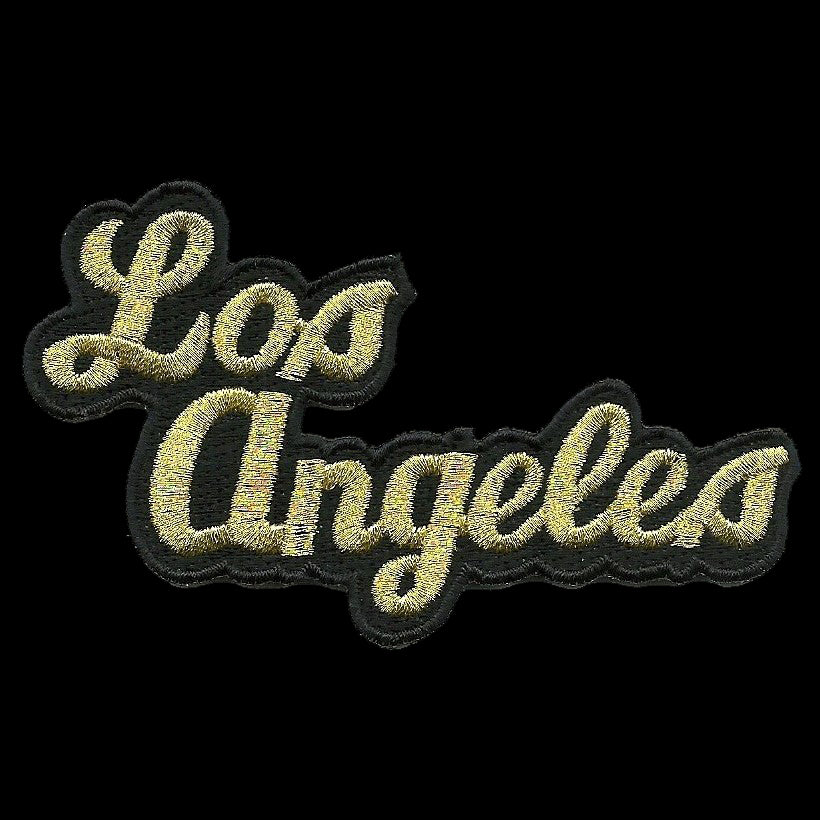 Los Angeles Patch - Iron On Souvenir - Script Black and Gold - California - Badge Emblem