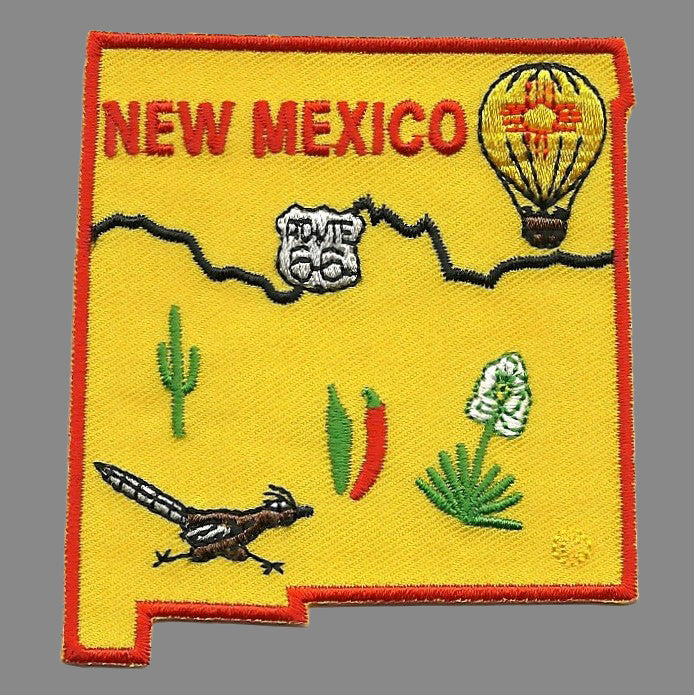 New Mexico Patch - NM State Shape - Roadrunner Iron on Souvenir Badge Emblem