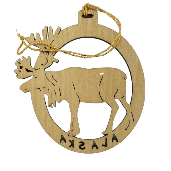 Alaska Christmas Ornament Caribou Wood Handmade in USA