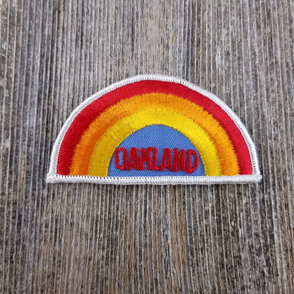 Oakland Iron On Patch - Rainbow White Border California Souvenir Badge Emblem