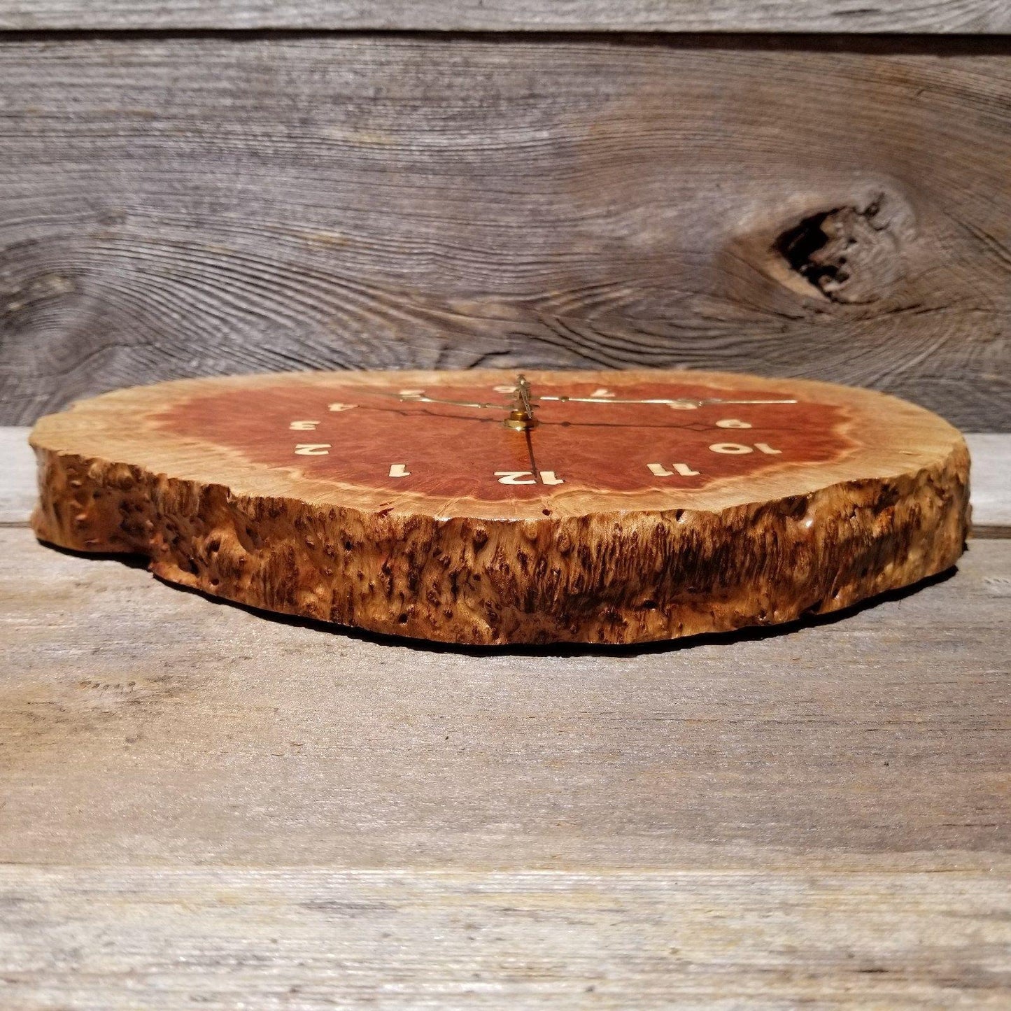 Wood Wall Clock Redwood Clock Mini Handmade Wall Hanging Rustic Wedding Gift Burl Live Edge #174 Anniversary