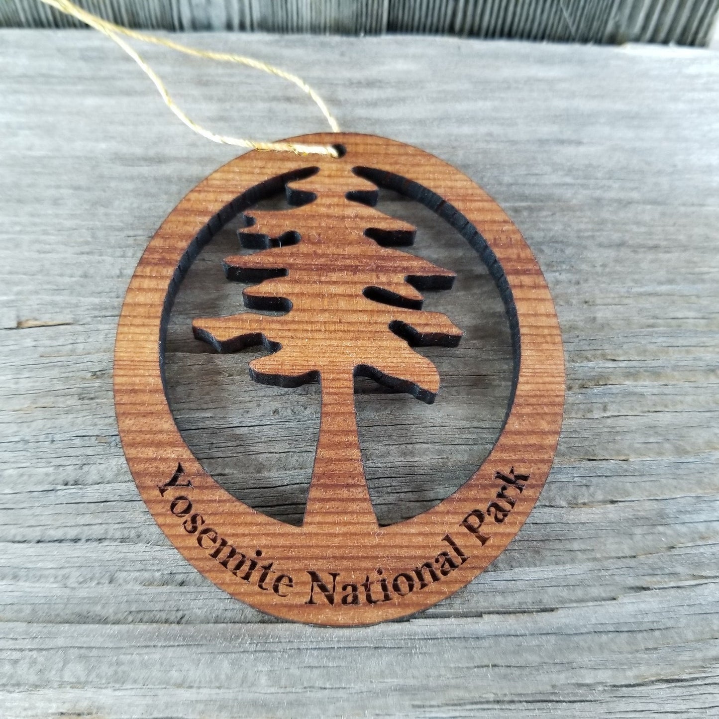 Yosemite Tree Ornament Wood - Oval Yosemite National Park Laser Cut Handmade Wood Ornament - Made in USA