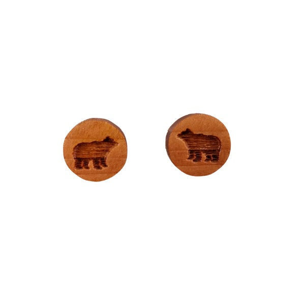 Bear Earrings - Wood Earrings - California Redwood Stud Earrings - CA Souvenir Keepsake - Post Earrings - Black Bear Walking