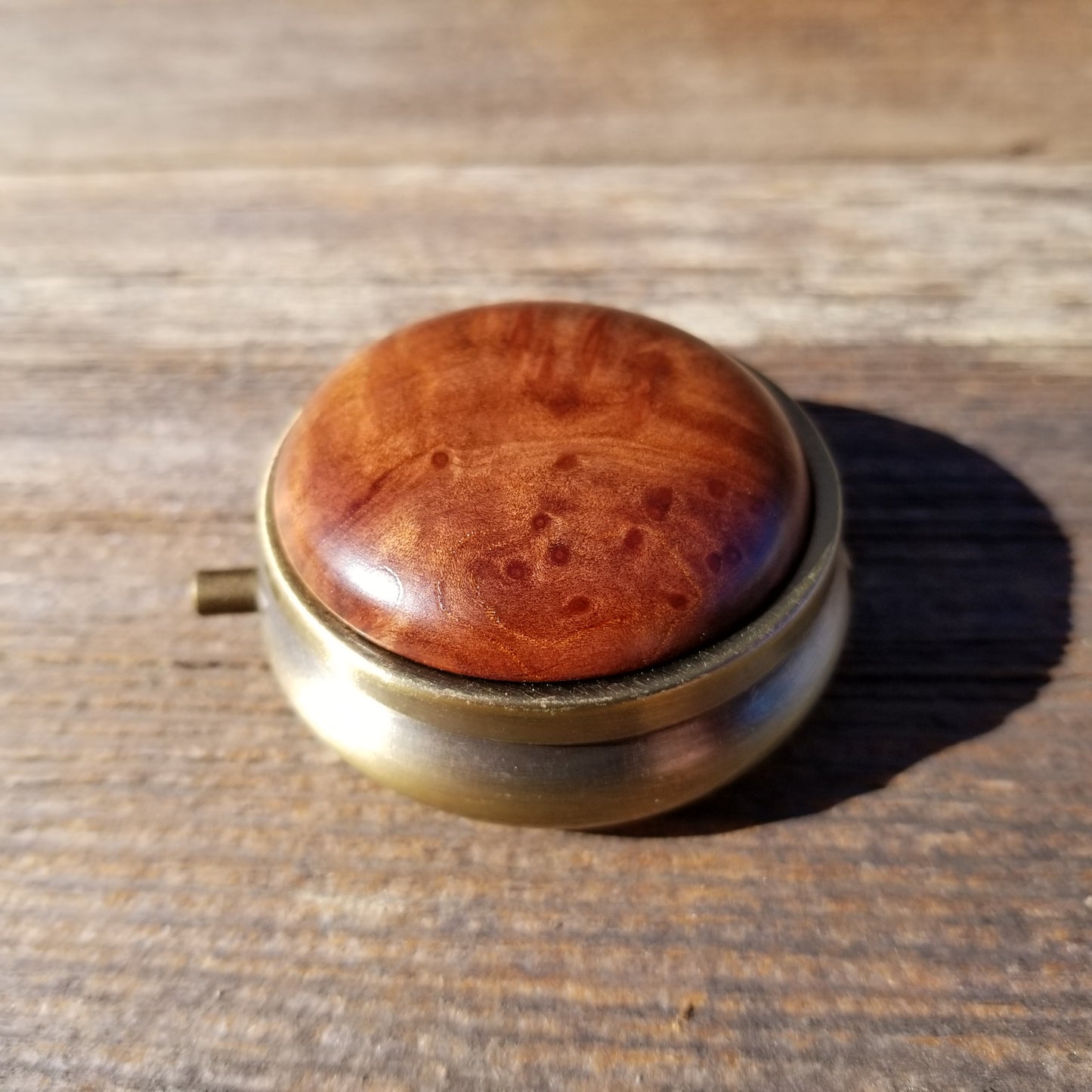 Redwood Pill Box 3 Sections Handmade Top California Burl #201