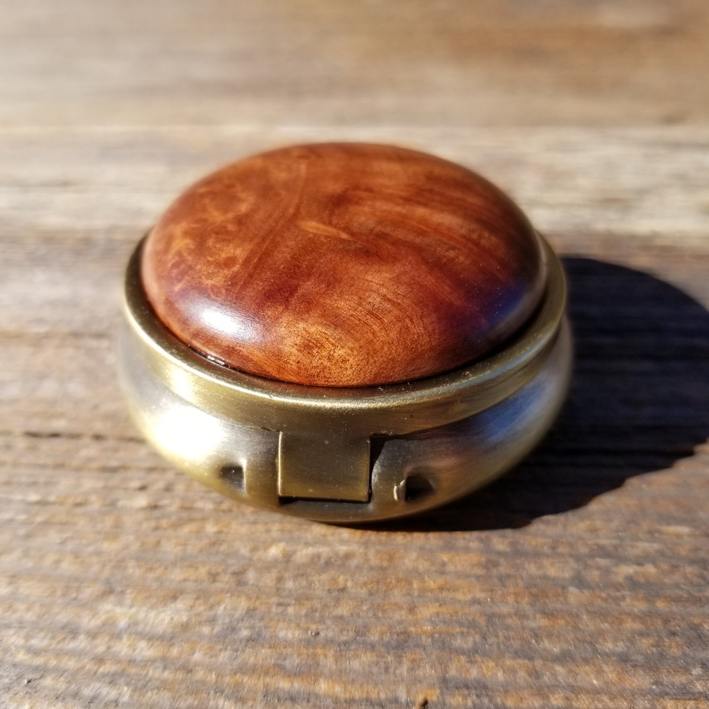 Redwood Pill Box 3 Sections Handmade Top California Burl #201