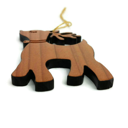 Wood Christmas Ornament Reindeer with Bell California Redwoods Laser Cut Handmade Wood Ornament Made in USA