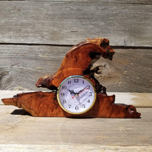 Wood Desk Clock Handmade California Redwood Burl Table Shelf Birthday Gift Wedding Gift Engagement Gift Housewarming Gift #181