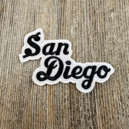 San Diego Patch - Script Black and White - Iron On California Souvenir Badge Emblem