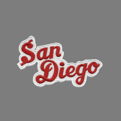 San Diego Patch Iron On Souvenir - Script Red and White - California Badge Emblem