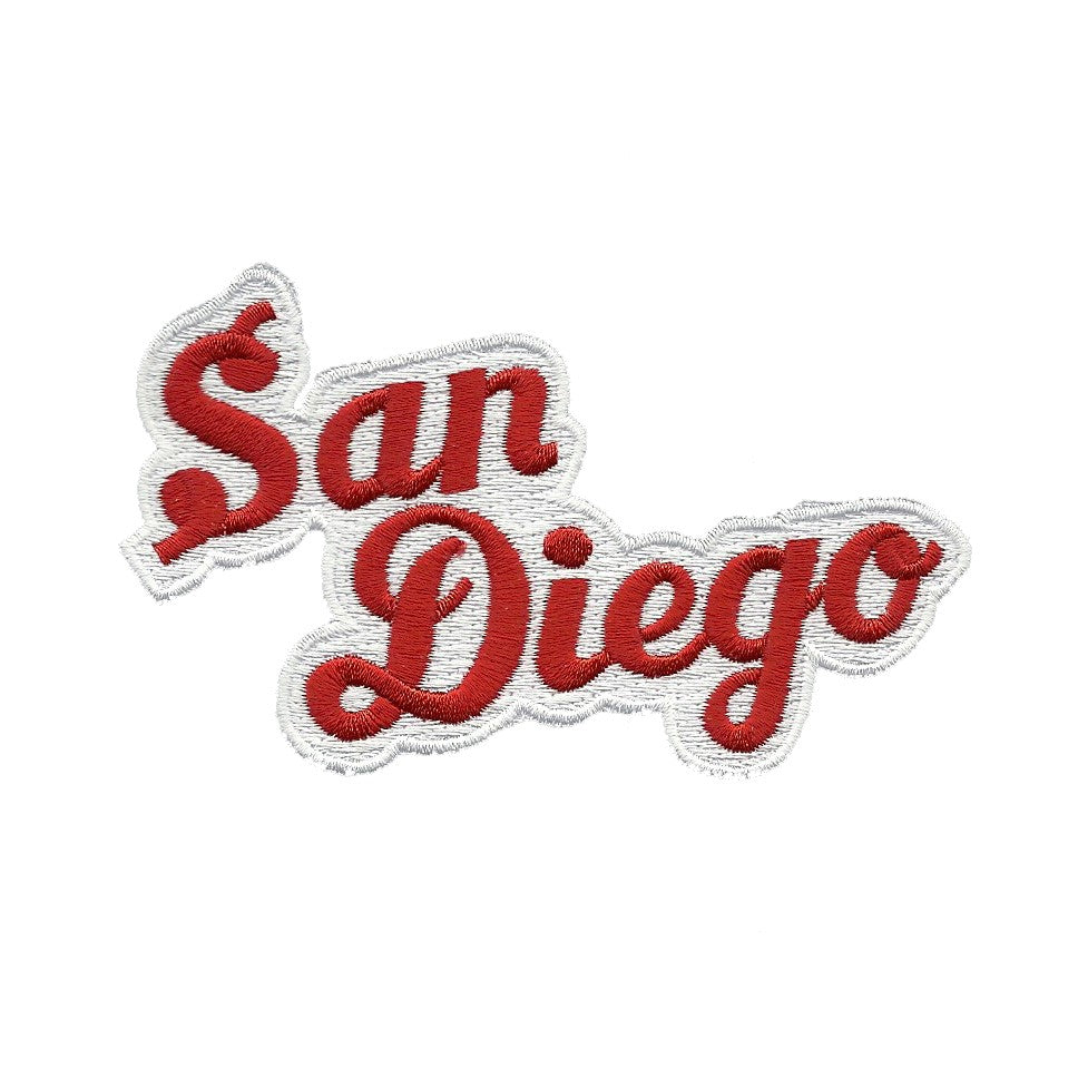 San Diego Patch Iron On Souvenir - Script Red and White - California Badge Emblem