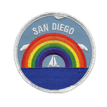 San Diego Patch - Rainbow and Sailboat - Iron On California Souvenir Badge Emblem