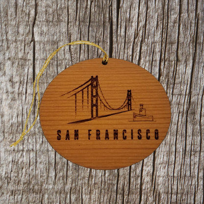 San Francisco California - Golden Gate Bridge - Tugboat Christmas Ornament - Handmade in the USA