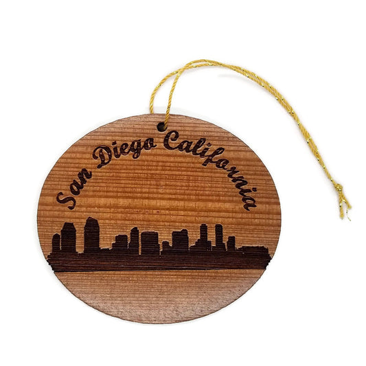 San Diego California Skyline Christmas Ornament California Redwood Laser Cut Handmade Wood Ornament Made in USA