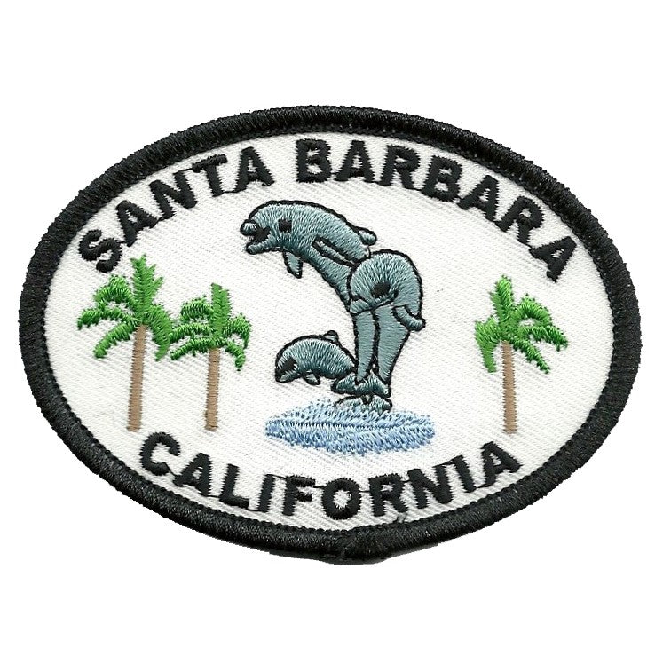 California Patch - Iron On Santa Barbara Souvenir - Palm Trees and Dolphins Badge Emblem