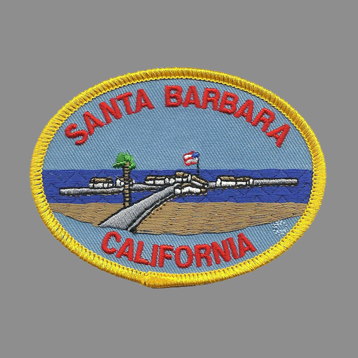 Santa Barbara California Patch Beach Pier Palm Tree Sand Ocean Waves Iron On