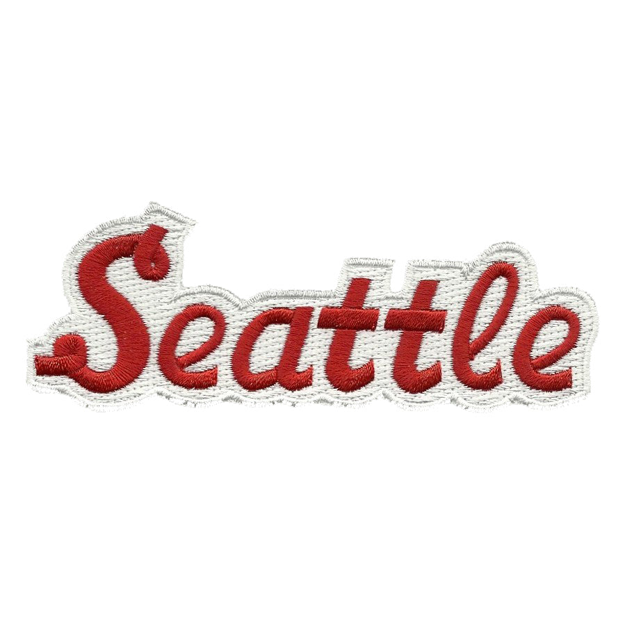 Seattle Patch - Script Red and White - Iron On Washington Souvenir Badge Emblem