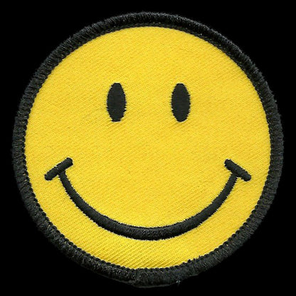 Smile Face Iron On Patch - Smile Black on Yellow Badge Emblem Applique Accessory