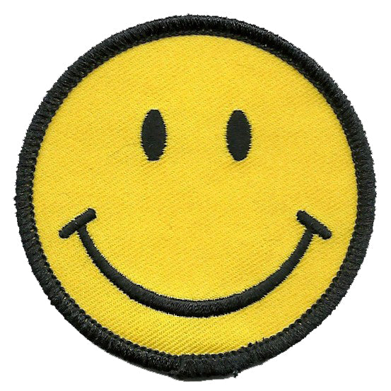 Smile Face Iron On Patch - Smile Black on Yellow Badge Emblem Applique Accessory