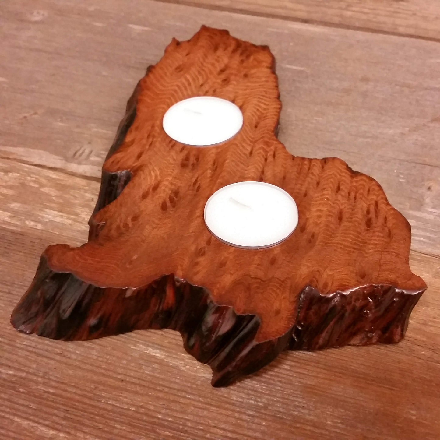 Redwood Candle Holder 2 Tealight Wood Rustic Home Decor Handmade Wood Gift #2