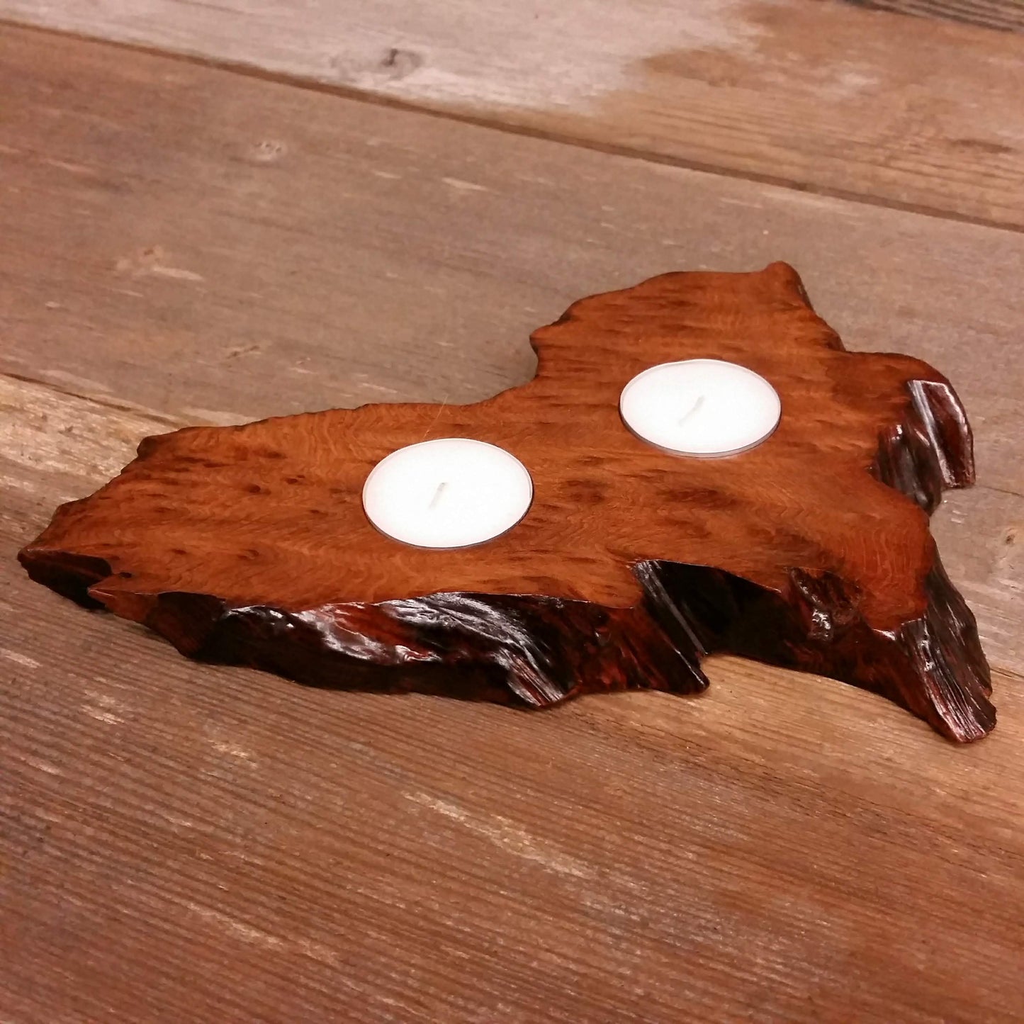 Redwood Candle Holder 2 Tealight Wood Rustic Home Decor Handmade Wood Gift #2