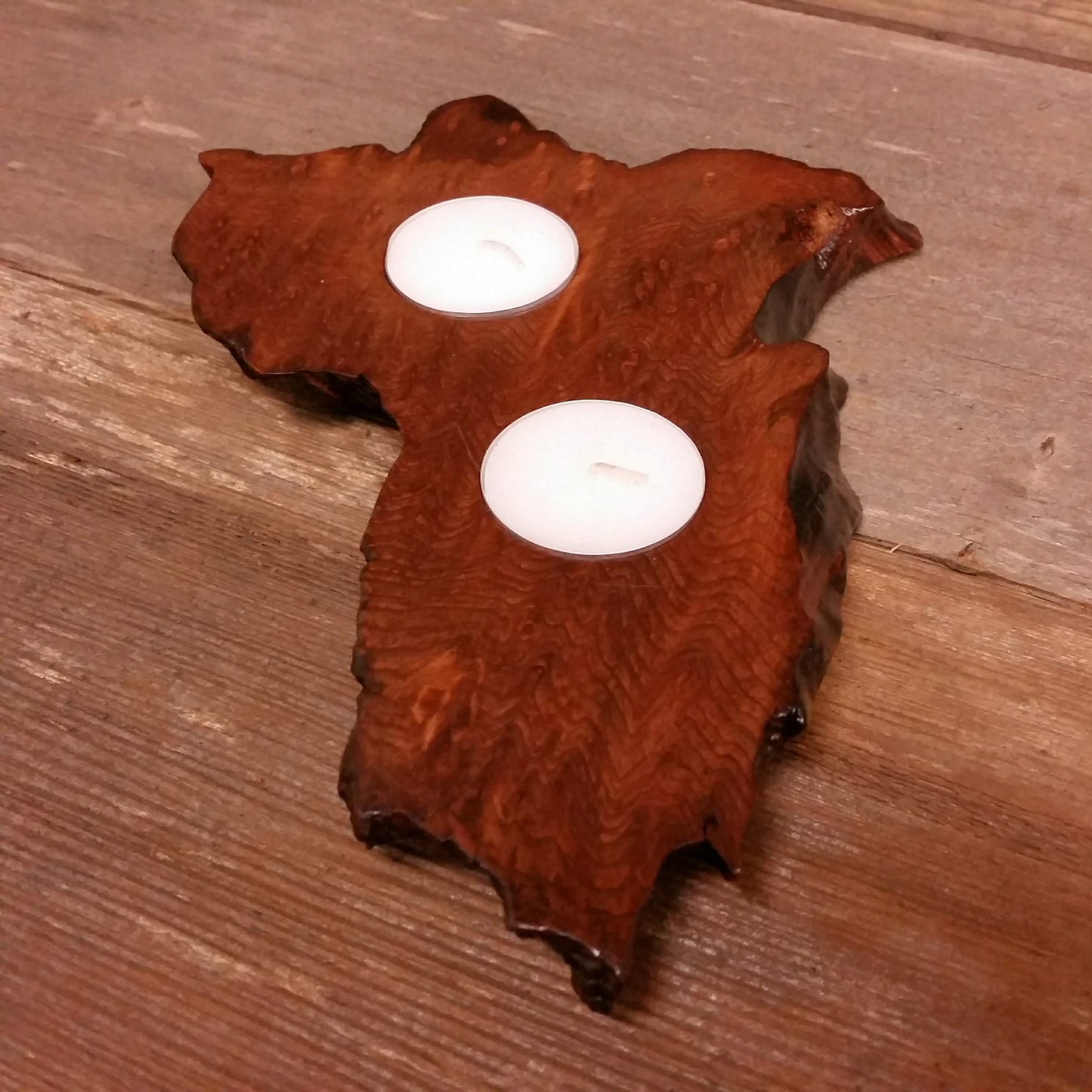 Redwood Candle Holder 2 Tealight Wood Rustic Home Decor Handmade Wood Gift #2