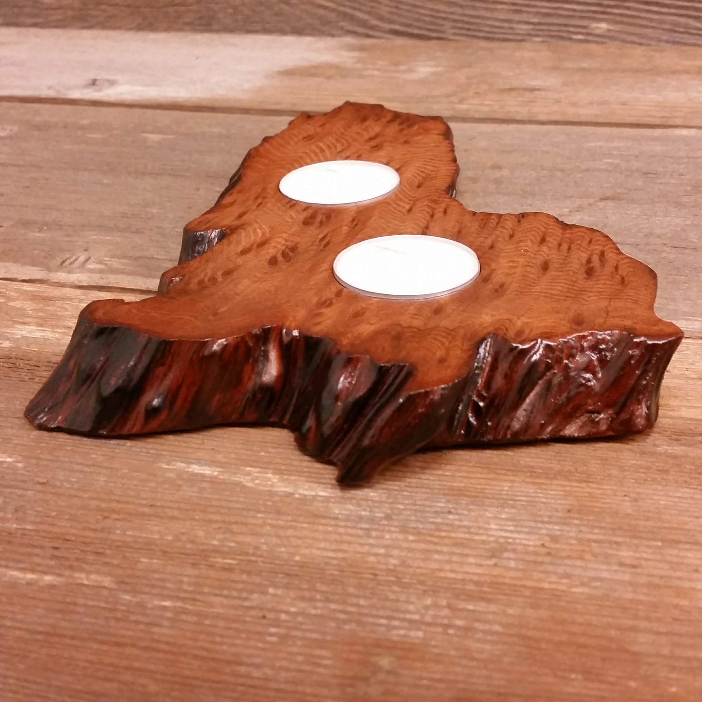 Redwood Candle Holder 2 Tealight Wood Rustic Home Decor Handmade Wood Gift #2