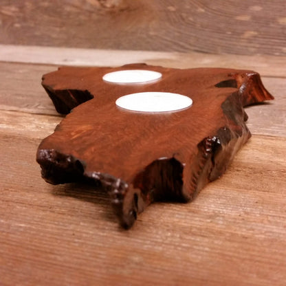 Redwood Candle Holder 2 Tealight Wood Rustic Home Decor Handmade Wood Gift #2