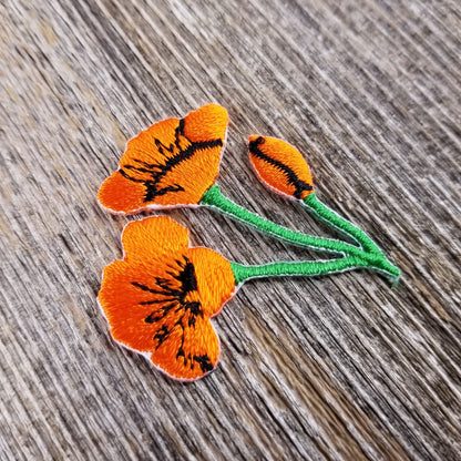 California Poppies Iron On Patch - Cutout Shape - California Souvenir - CA Badge Emblem 1.5"