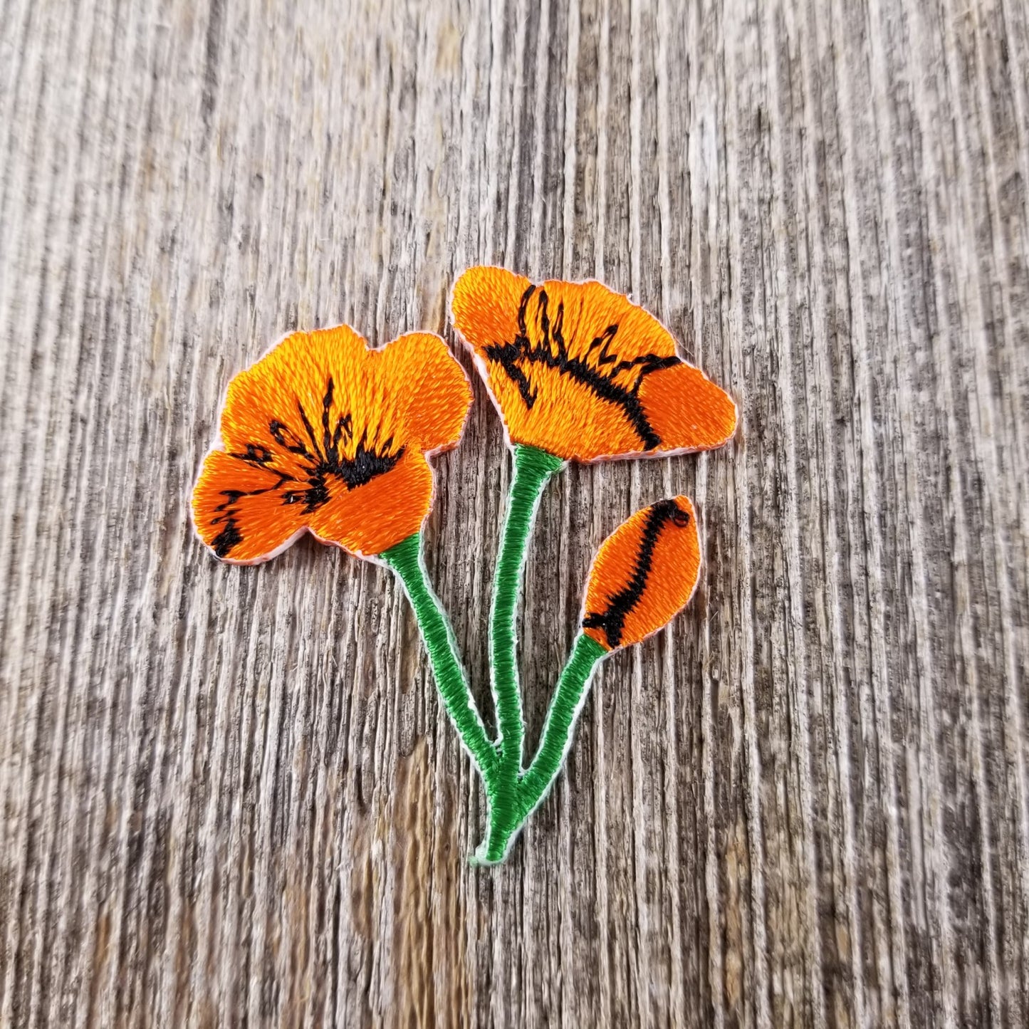 California Poppies Iron On Patch - Cutout Shape - California Souvenir - CA Badge Emblem 1.5"