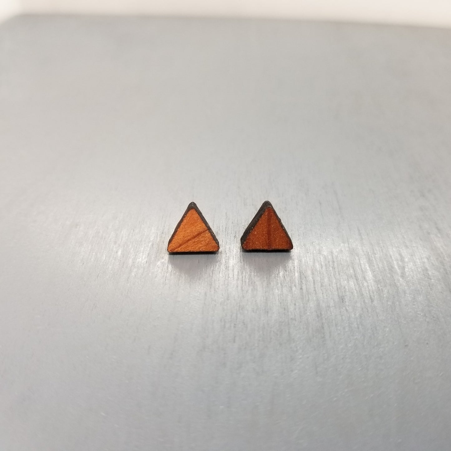 Redwood Earrings - Triangle Wood Earrings - California Redwood Stud Earrings