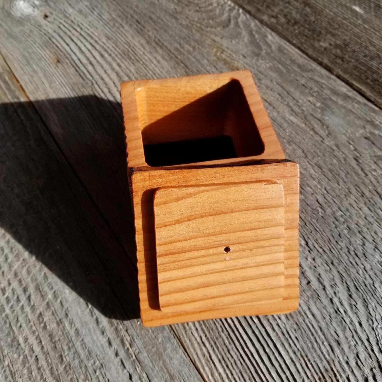 Wood Ring Box Redwood Rustic Handmade California Redwood Jewelry Box Storage Box Square 3 inch #403 Token Ashes Girls Jewelry