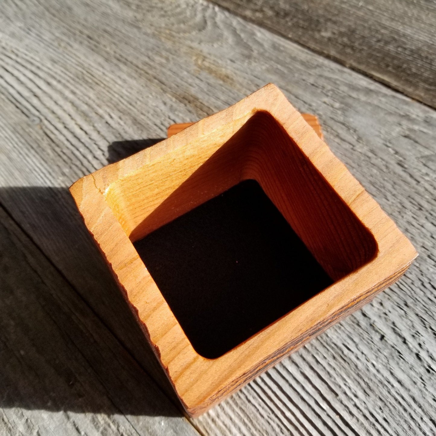 Wood Ring Box Redwood Rustic Handmade California Redwood Jewelry Box Storage Box Square 3 inch #403 Token Ashes Girls Jewelry