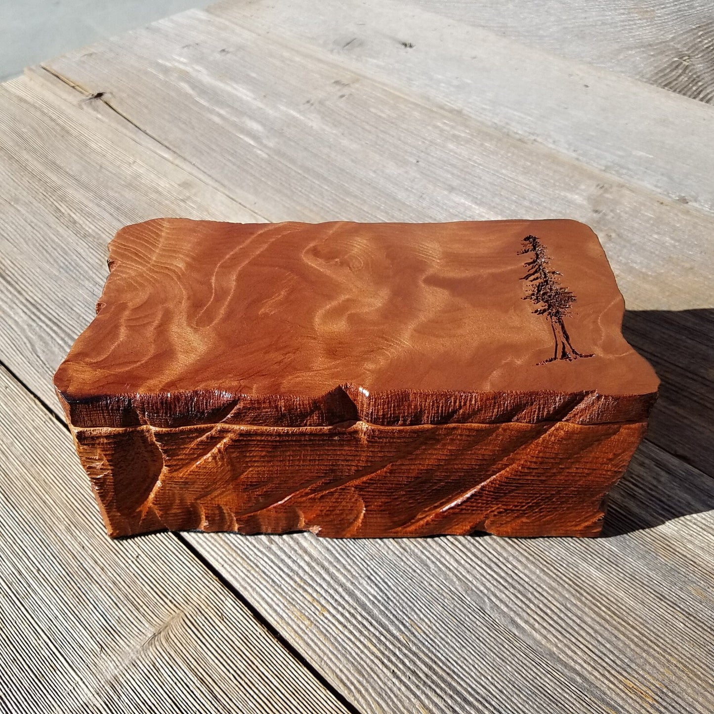 Wood Jewelry Box Redwood Tree Engraved Rustic Handmade Curly Wood #352 Mens Valet Christmas Gift 5th Anniversary