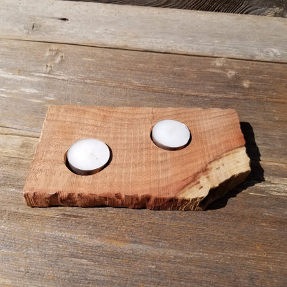 Tealight Candle Holder 2 Candles Wood Rustic Home Decor Handmade Wood Gift #528 Unique One of a Kind Gift Raw Unfinished Natural Redwood