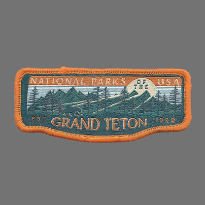 Wyoming Patch – Grand Teton National Park WY Travel Souvenir Patch 3.5" Iron On Sew On Embellishment Applique Snowshoeing Ski Orange