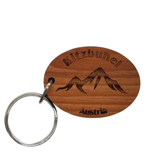 Kitzbuhel Keychain Wood Keyring Austria Souvenir Travel Gift Mountains Skiing Skier Innsbruck Austria Alpine Alps Tag Ski Resort Downhill