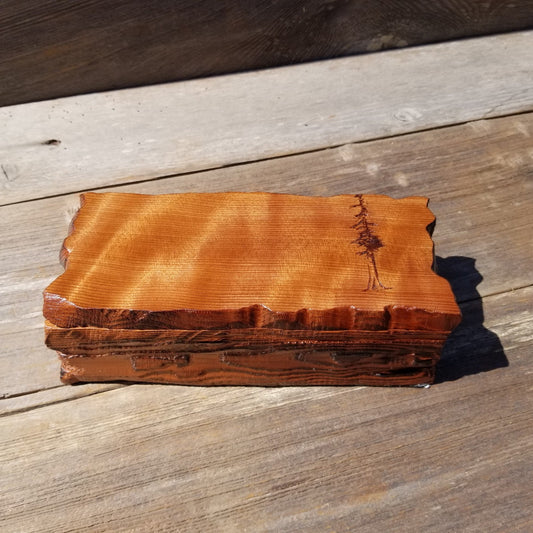 Handmade Wood Box with Redwood Tree Engraved Rustic Handmade Curly Wood #505 California Redwood Jewelry Box Storage Box