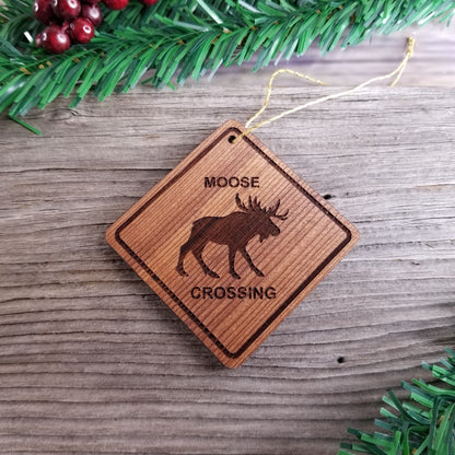 Moose Crossing Ornament - Moose Ornament - Wood Ornament Handmade in USA