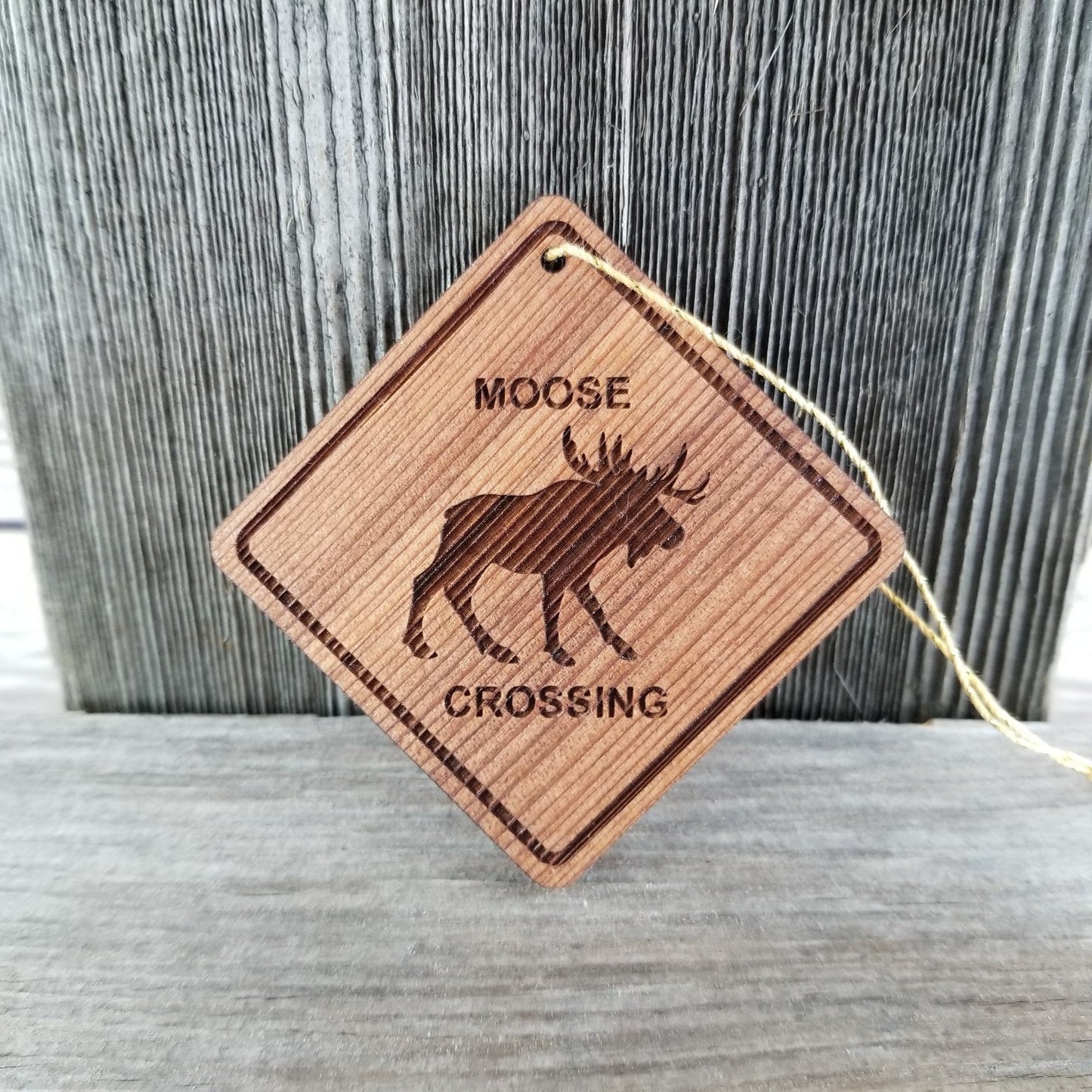 Moose Crossing Ornament - Moose Ornament - Wood Ornament Handmade in USA