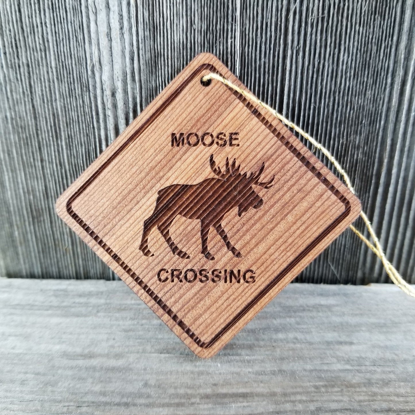 Moose Crossing Ornament - Moose Ornament - Wood Ornament Handmade in USA