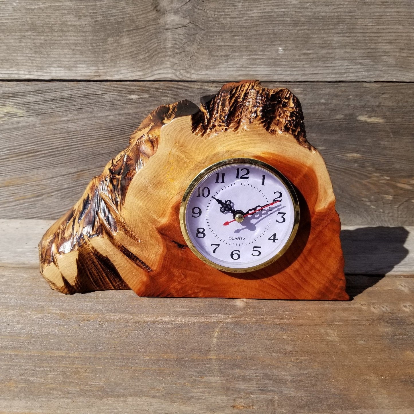 Redwood Wood Clock Redwood Burl Clock Table Shelf Mantle Desk Office #563 2 Tone Sitting Wood 5th Anniversary