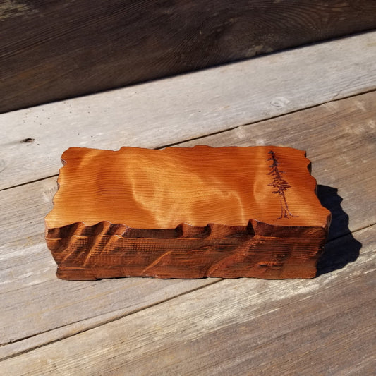 Handmade Wood Box with Redwood Tree Engraved Rustic Handmade Curly Wood #508 California Redwood Jewelry Box Storage Box