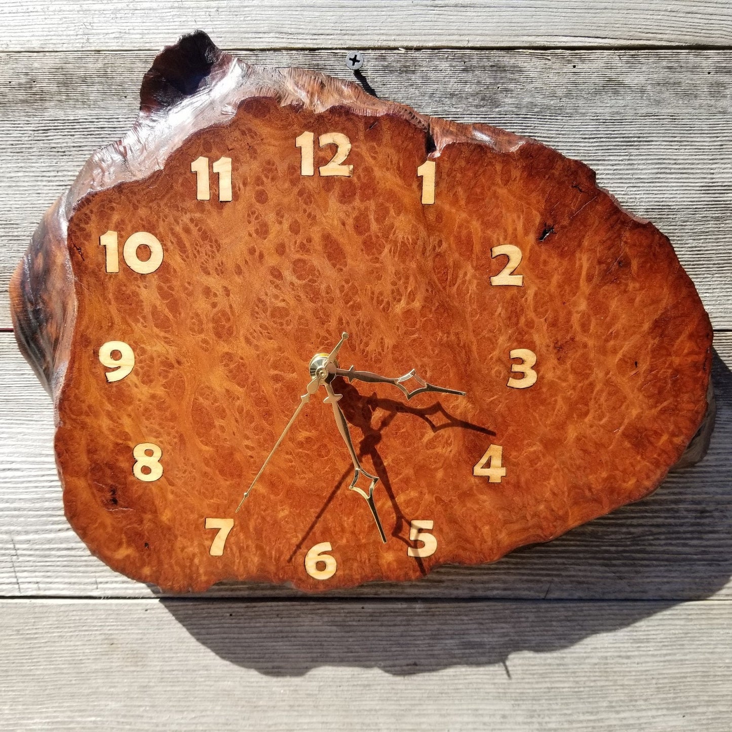 Wood Wall Clock Redwood Burl Hanging Rustic Anniversary Gift One of a Kind Unique Gift #427 Handmade Mini