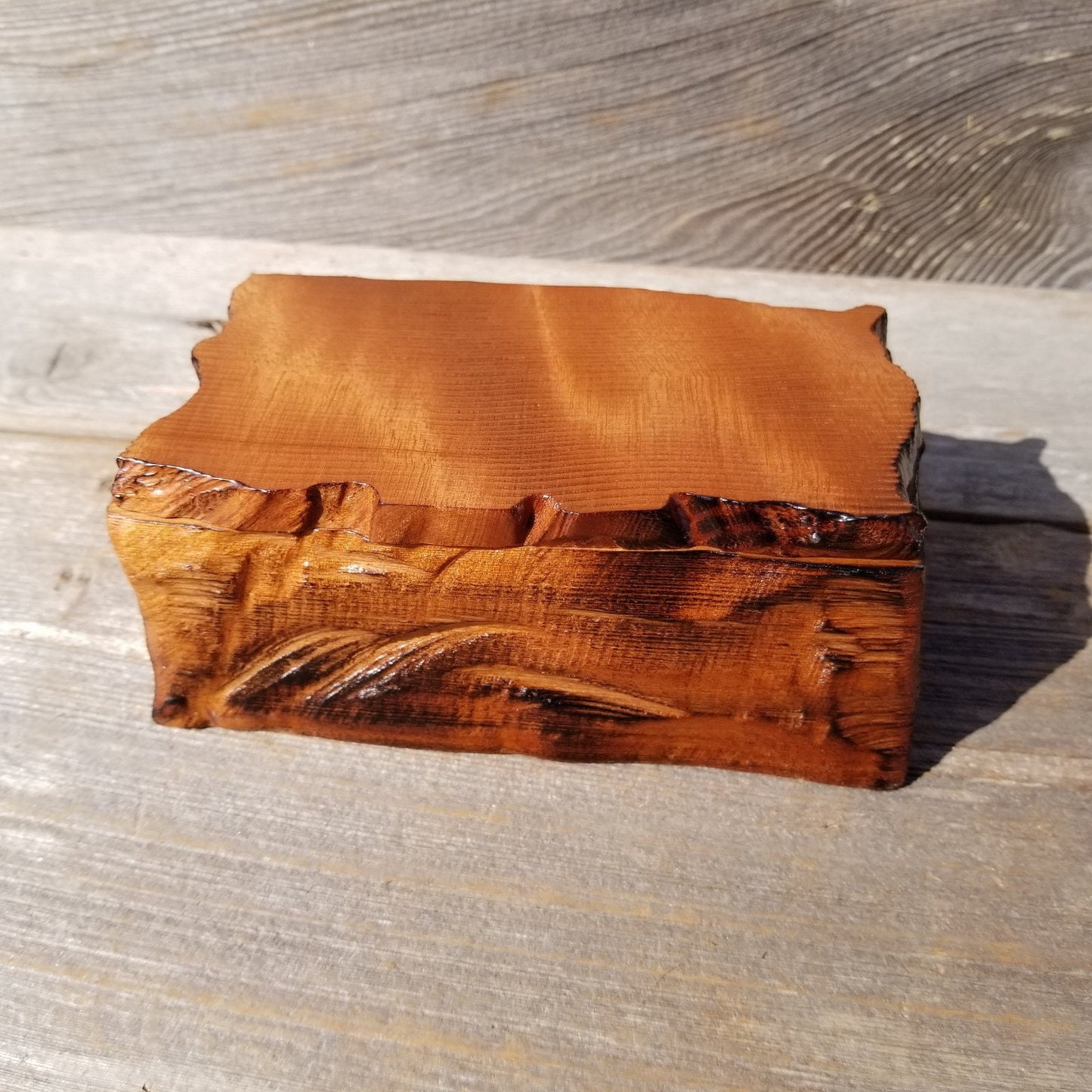 Redwood Jewelry Box Curly Wood Engraved Rustic Handmade California #447 Memento Box, Mom Gift, Anniversary Gift Trinkets Memories