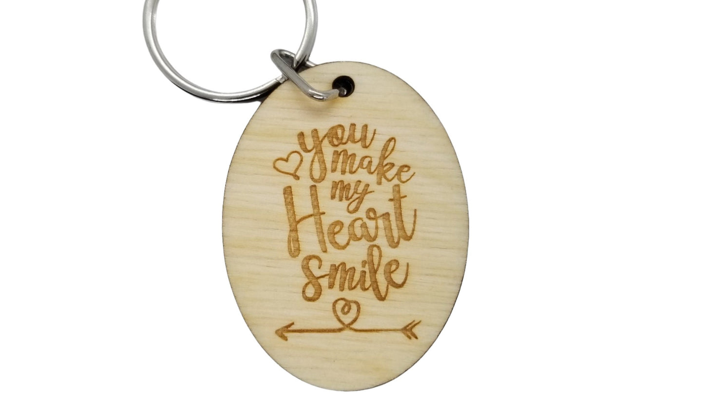 You Make My Heart Smile Wood Keychain Keyring Gift - Key Chain Key Tag Love Gift Valentines Day Gift Anniversary Gift