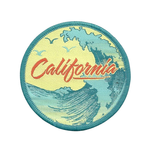 California Patch – CA Waves Birds Souvenir – Travel Iron On Applique CO Patch Embellishment 2.5" Circle Woven Badge Emblem