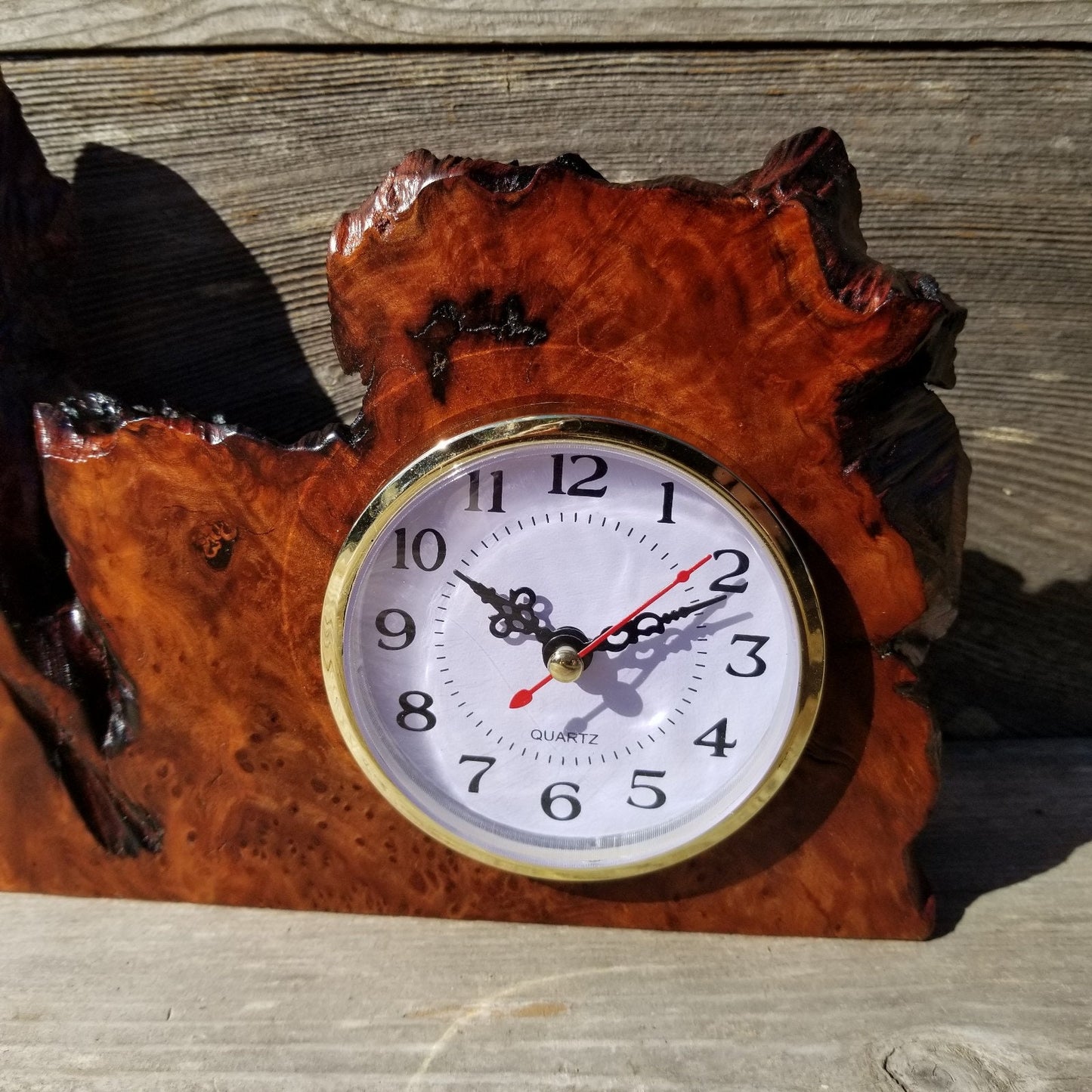 Wood Clock Desk Office Mantel Redwood Burl #569 Handmade in USA Gift for Him - Gift for Her - Unique Christmas Gift