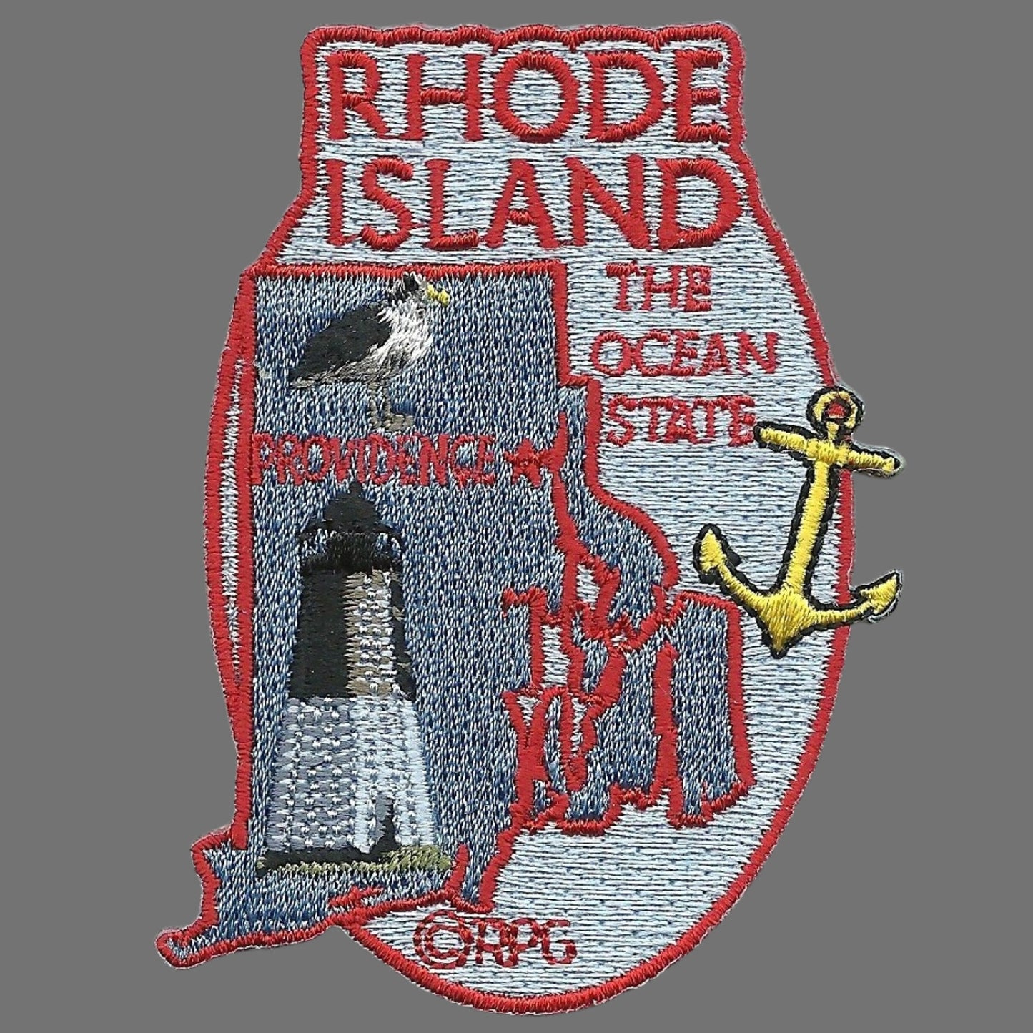 Rhode Island State Travel Patch RI Souvenir Iron On Embellishment or Applique 3" The Ocean State Lighthouse Anchor Seagull Providence